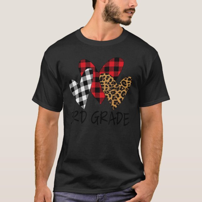 Camiseta Valentines Day Leopard 3rd Grade Teacher Buffalo P (Anverso)