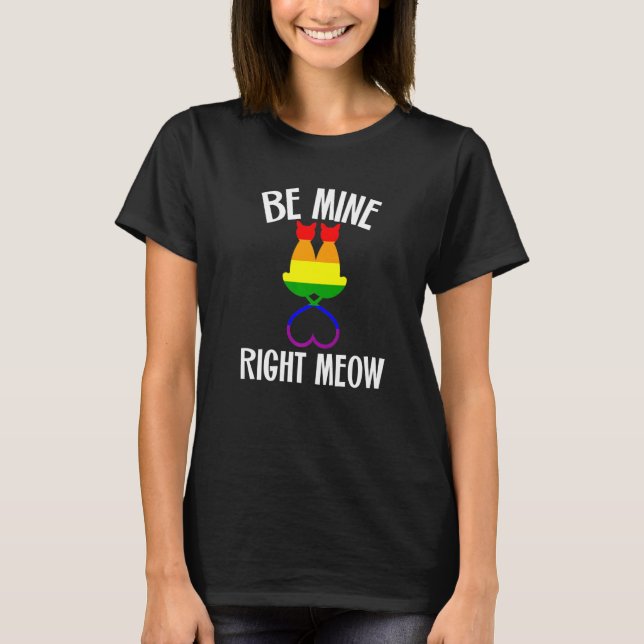Camiseta Valentine's Day Lesbian Pride Cat Be Mine Right Me (Anverso)