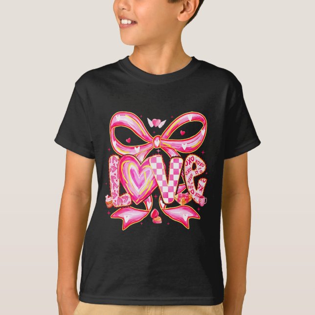 Camiseta Valentines Day Love Funny Coquette Bow Checkered X (Anverso)