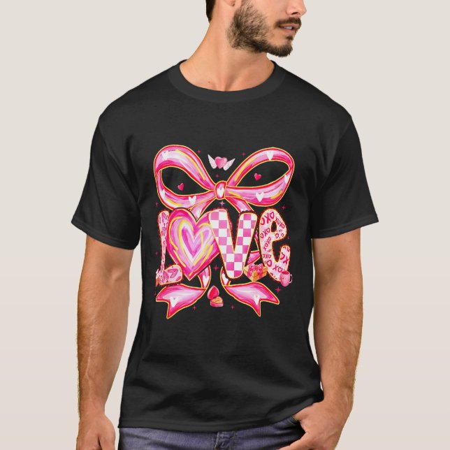 Camiseta Valentines Day Love Funny Coquette Bow Checkered X (Anverso)