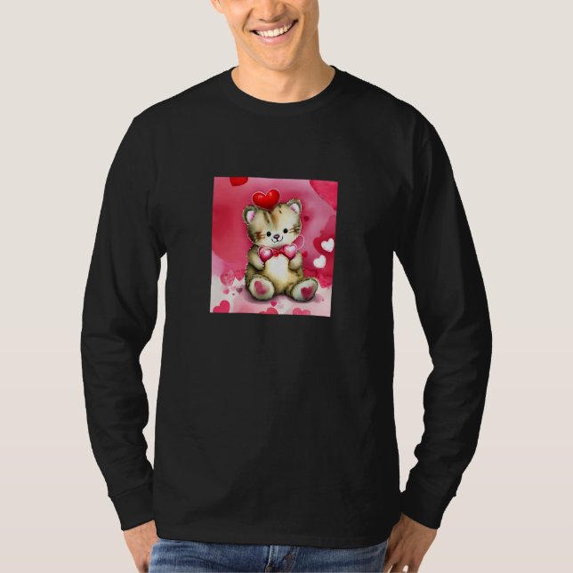 Camiseta Valentine's Day Love Heart Cat Teddy Girlfriend Fi (Anverso)