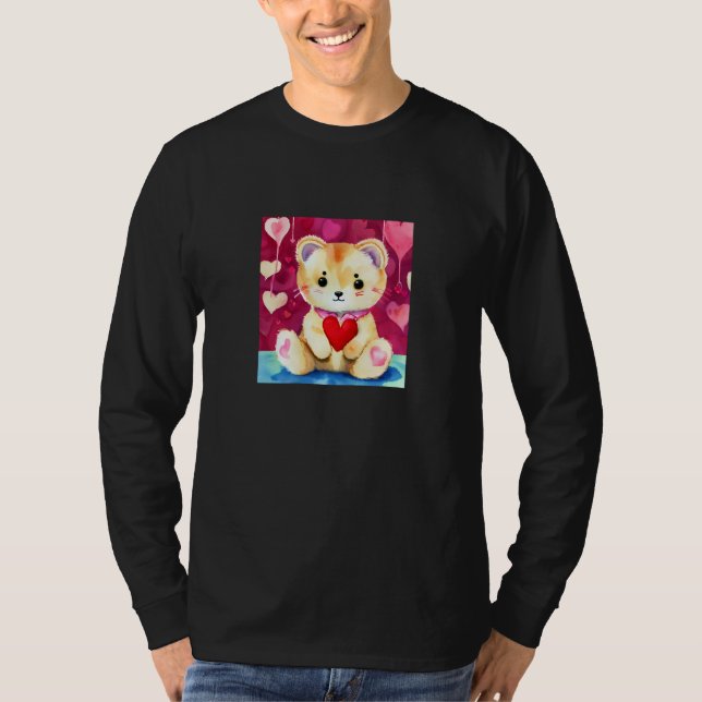 Camiseta Valentine's Day Love Heart Cat Teddy Girlfriend Fi (Anverso)