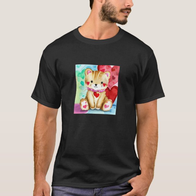 Camiseta Valentine's Day Love Heart Cat Teddy Girlfriend Fi (Anverso)