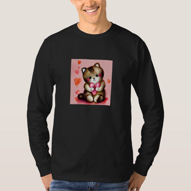 Camiseta Valentine's Day Love Heart Cat Teddy Girlfriend Fi (Anverso)