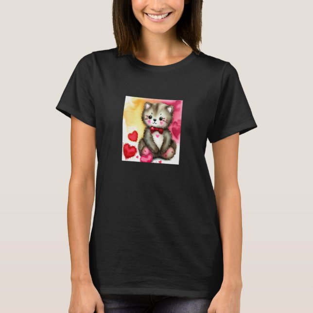 Camiseta Valentine's Day Love Heart Cat Teddy Girlfriend Fi (Anverso)