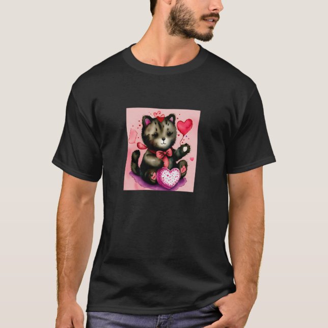 Camiseta Valentine's Day Love Heart Cat Teddy Girlfriend Fi (Anverso)