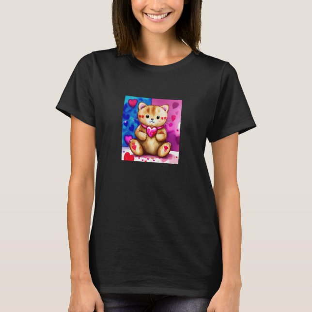 Camiseta Valentine's Day Love Heart Cat Teddy Girlfriend Fi (Anverso)