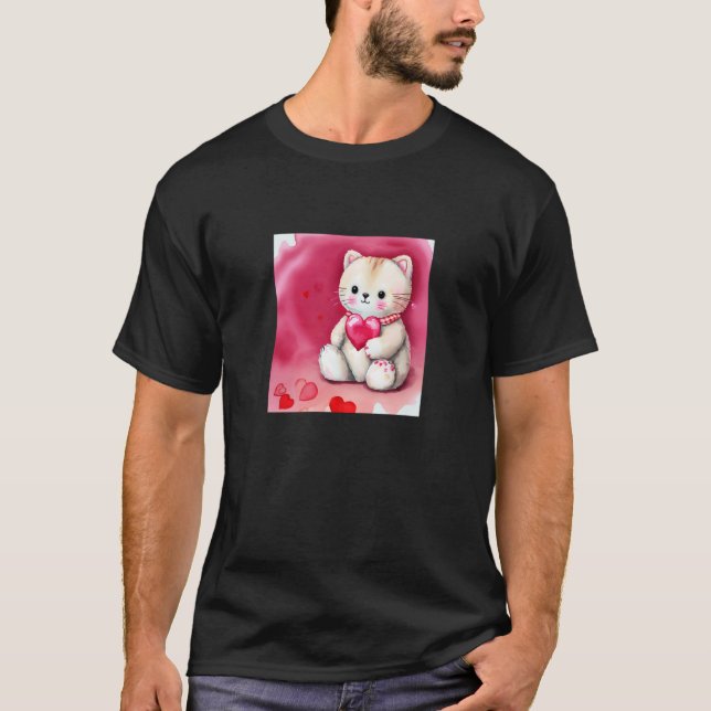 Camiseta Valentine's Day Love Heart Cat Teddy Girlfriend Fi (Anverso)