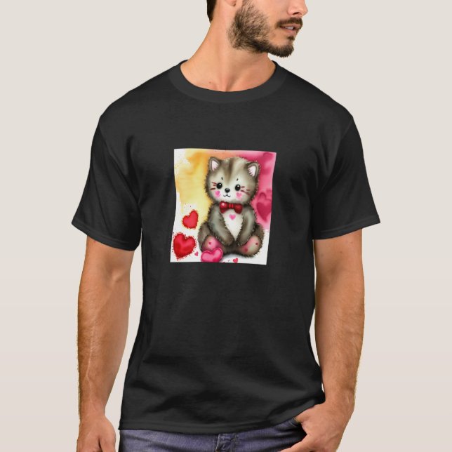 Camiseta Valentine's Day Love Heart Cat Teddy Girlfriend Fi (Anverso)