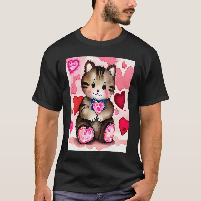 Camiseta Valentine's Day Love Heart Cat Teddy Girlfriend Fi (Anverso)