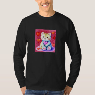 Camiseta Valentine's Day Love Heart Cat Teddy Girlfriend Fi