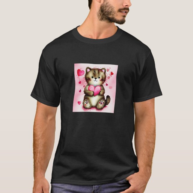 Camiseta Valentine's Day Love Heart Cat Teddy Girlfriend Fi (Anverso)