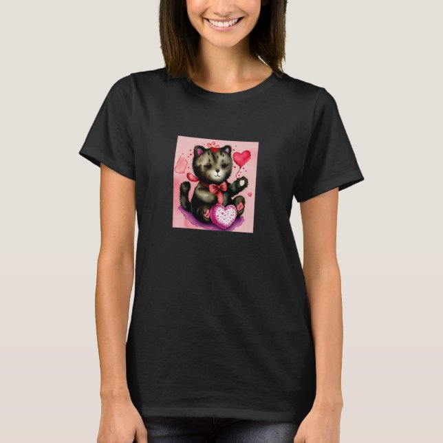 Camiseta Valentine's Day Love Heart Cat Teddy Girlfriend Fi (Anverso)