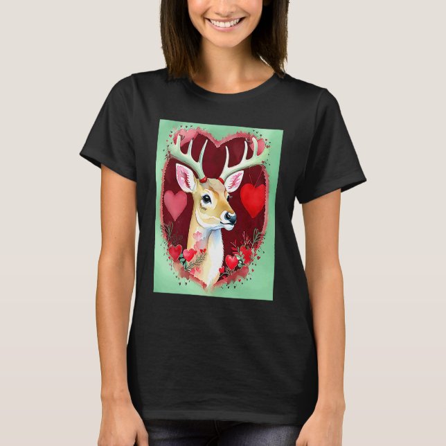 Camiseta Valentine's Day Love Heart Cute Deer Girlfriend Fi (Anverso)