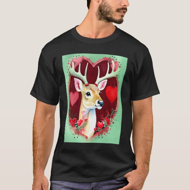 Camiseta Valentine's Day Love Heart Cute Deer Girlfriend Fi (Anverso)