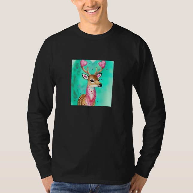 Camiseta Valentine's Day Love Heart Cute Deer Girlfriend Fi (Anverso)