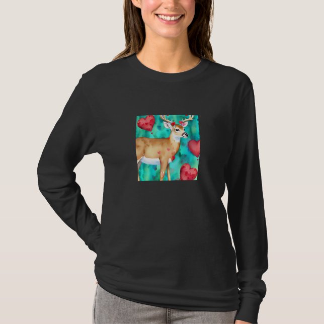 Camiseta Valentine's Day Love Heart Cute Deer Girlfriend Fi (Anverso)
