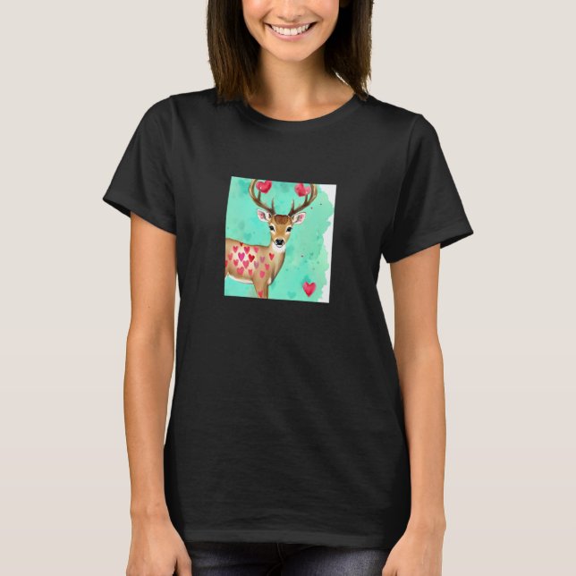 Camiseta Valentine's Day Love Heart Cute Deer Girlfriend Fi (Anverso)