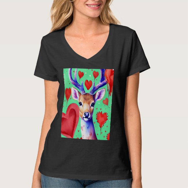 Camiseta Valentine's Day Love Heart Cute Deer Girlfriend Fi (Anverso)