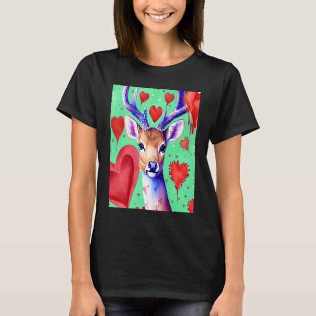 Camiseta Valentine's Day Love Heart Cute Deer Girlfriend Fi (Anverso)