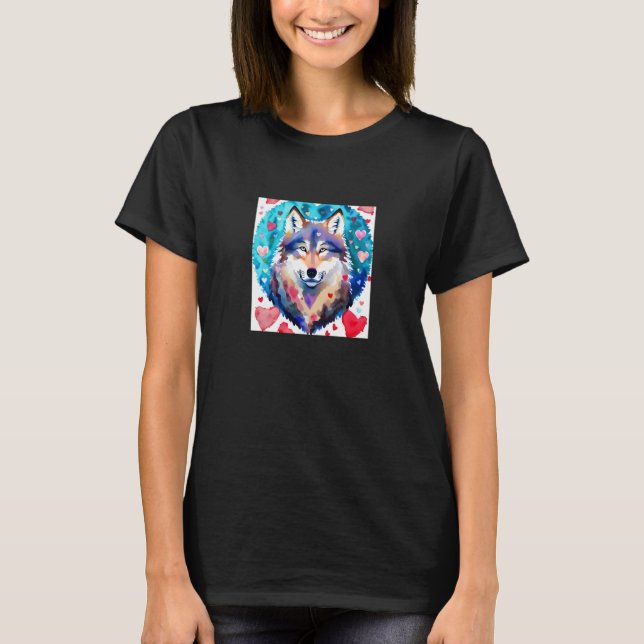 Camiseta Valentine's Day Love Heart Cute Wolf Girlfriend Fi (Anverso)