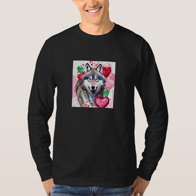 Camiseta Valentine's Day Love Heart Cute Wolf Girlfriend Fi (Anverso)