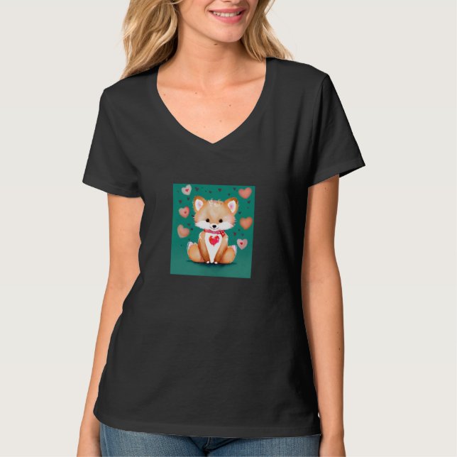 Camiseta Valentine's Day Love Heart Fox Teddy Girlfriend Fi (Anverso)