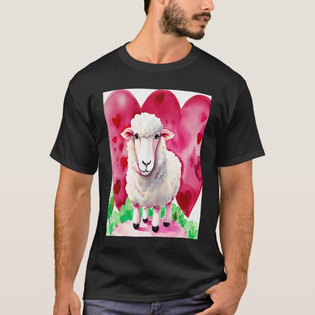 Camiseta Valentine's Day Love Heart Sheep Girlfriend Fiancé (Anverso)