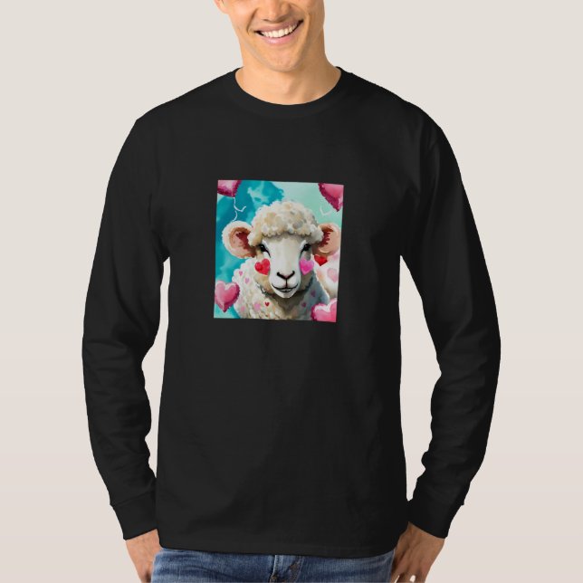 Camiseta Valentine's Day Love Heart Sheep Girlfriend Fiancé (Anverso)