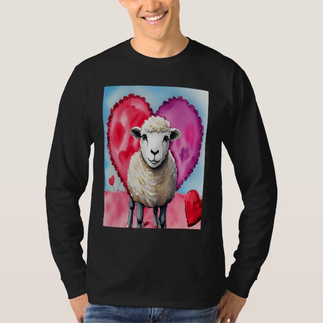 Camiseta Valentine's Day Love Heart Sheep Girlfriend Fiancé (Anverso)