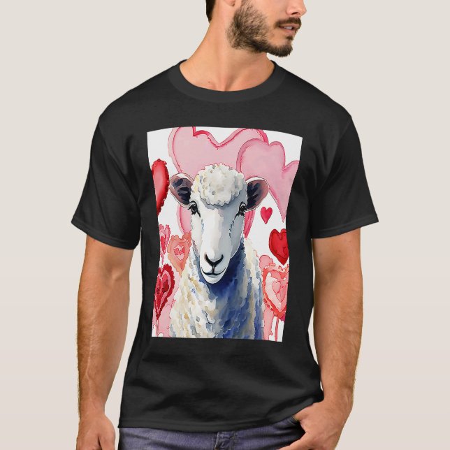 Camiseta Valentine's Day Love Heart Sheep Girlfriend Fiancé (Anverso)