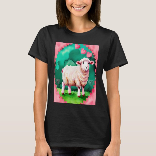 Camiseta Valentine's Day Love Heart Sheep Girlfriend Fiancé (Anverso)