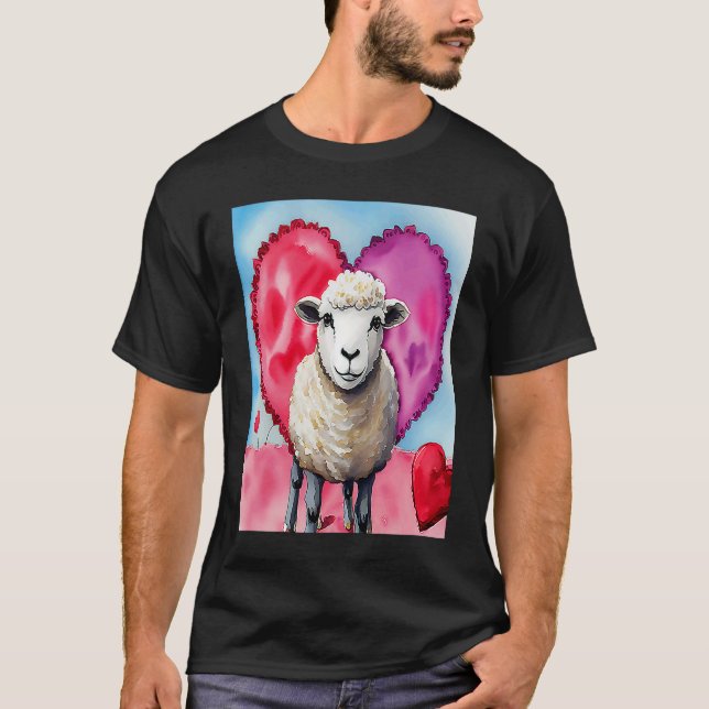 Camiseta Valentine's Day Love Heart Sheep Girlfriend Fiancé (Anverso)