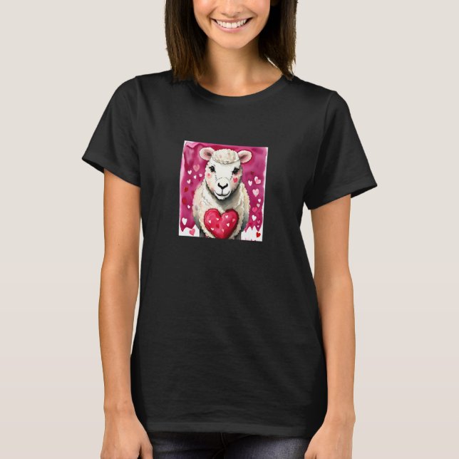 Camiseta Valentine's Day Love Heart Sheep Girlfriend Fiancé (Anverso)