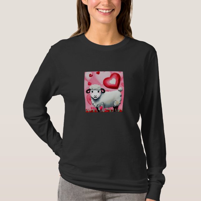 Camiseta Valentine's Day Love Heart Sheep Girlfriend Fiancé (Anverso)