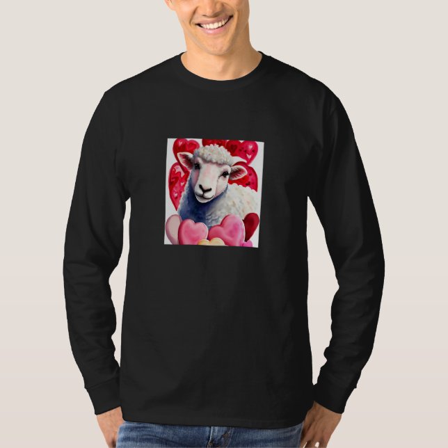 Camiseta Valentine's Day Love Heart Sheep Girlfriend Fiancé (Anverso)