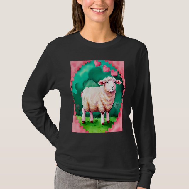 Camiseta Valentine's Day Love Heart Sheep Girlfriend Fiancé (Anverso)
