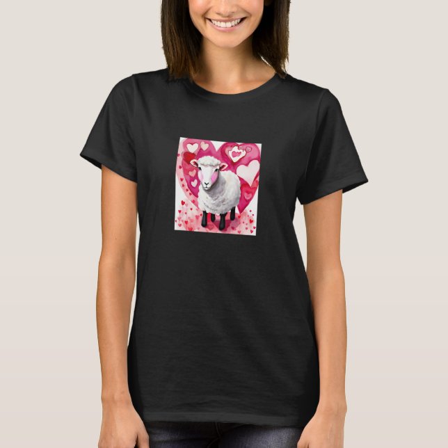 Camiseta Valentine's Day Love Heart Sheep Girlfriend Fiancé (Anverso)