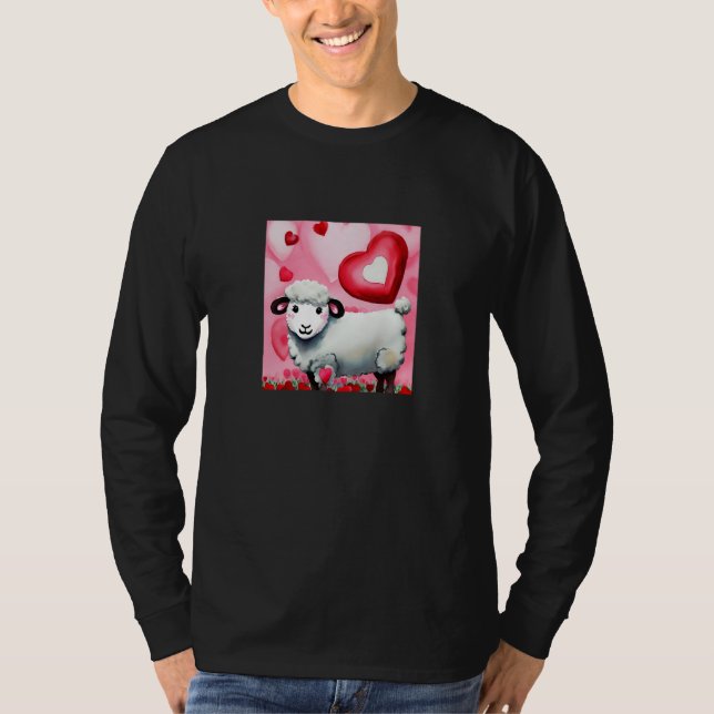 Camiseta Valentine's Day Love Heart Sheep Girlfriend Fiancé (Anverso)