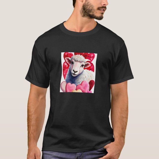 Camiseta Valentine's Day Love Heart Sheep Girlfriend Fiancé (Anverso)