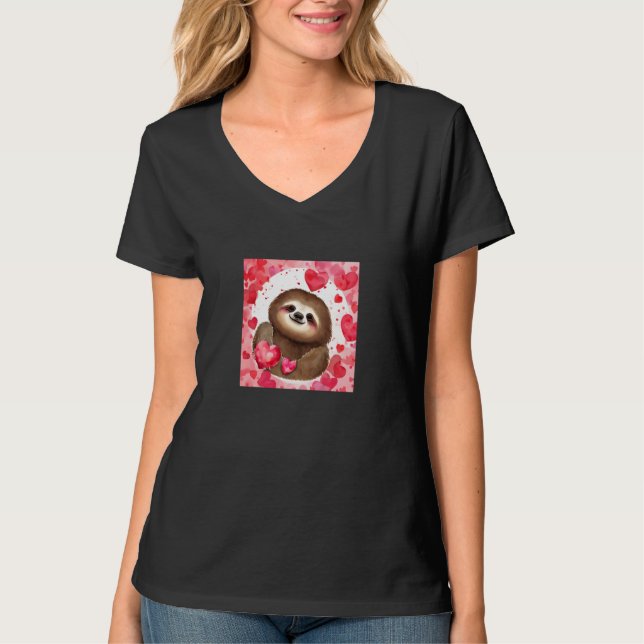 Camiseta Valentine's Day Love Heart Sloth Girlfriend Fiancé (Anverso)