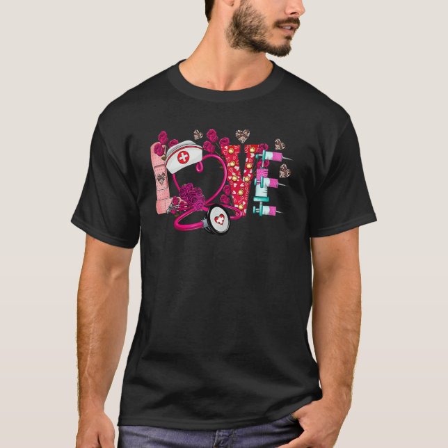 Camiseta Valentines Day Love Nurse Rose Heart Matching Coup (Anverso)