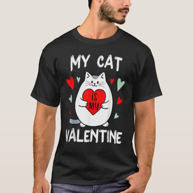 Camiseta Valentine's Day My Cat Is My Valentine Kitten Hear (Anverso)