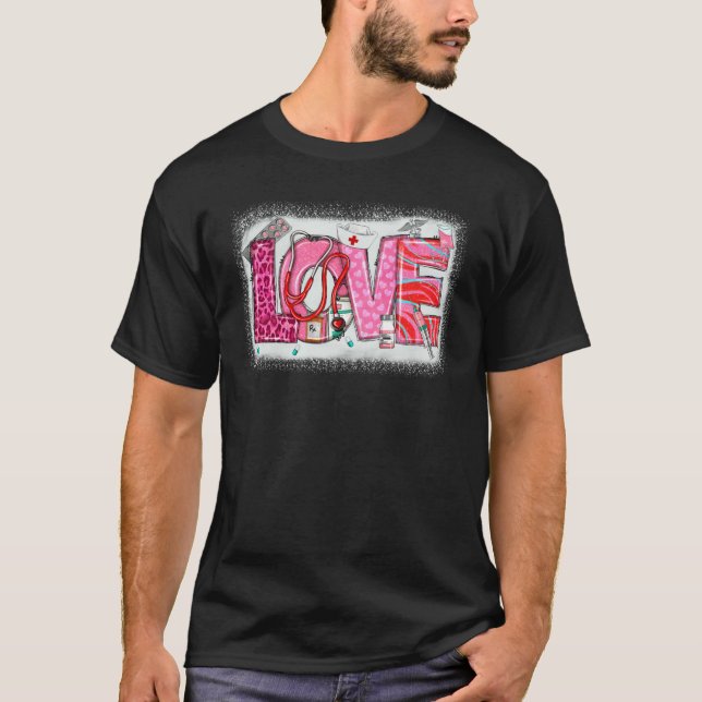 Camiseta Valentines Day Nurse Heart Pink Leopard Nursing Sc (Anverso)