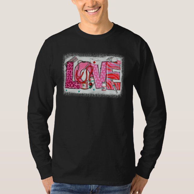 Camiseta Valentines Day Nurse Heart Pink Leopard Nursing Sc (Anverso)