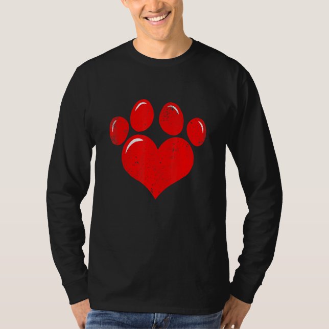 Camiseta Valentine's Day Paw Print Heart Dog Cat Owner Cute (Anverso)