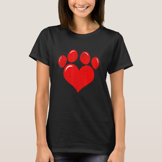 Camiseta Valentine's Day Paw Print Heart Dog Cat Owner Cute (Anverso)
