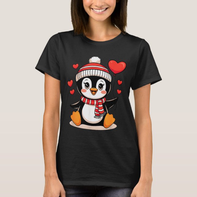 Camiseta Valentine's Day Penguin Heart Balloon Cute  (Anverso)