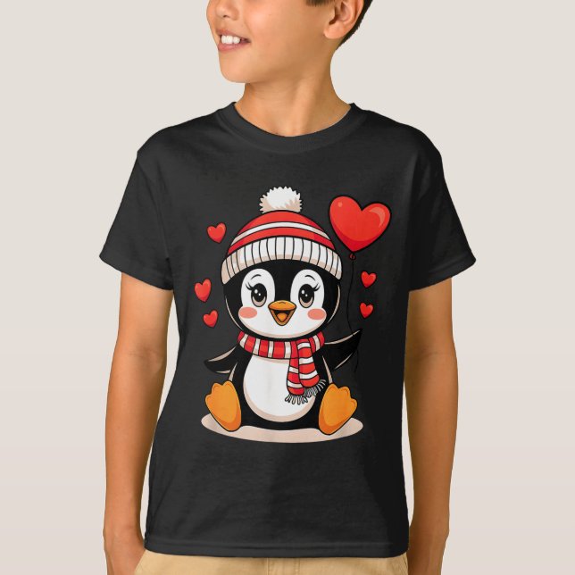 Camiseta Valentine's Day Penguin Heart Balloon Cute  (Anverso)