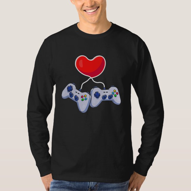 Camiseta Valentines Day Red Heart Video Game  Love Gamer Bo (Anverso)